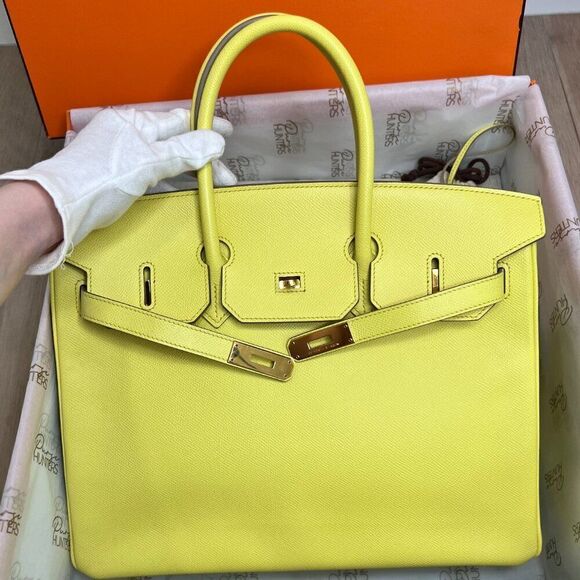 100% Authentic Hermès Epsom Birkin 35 Lime GHW Stamp Q - Picture 10 of 11